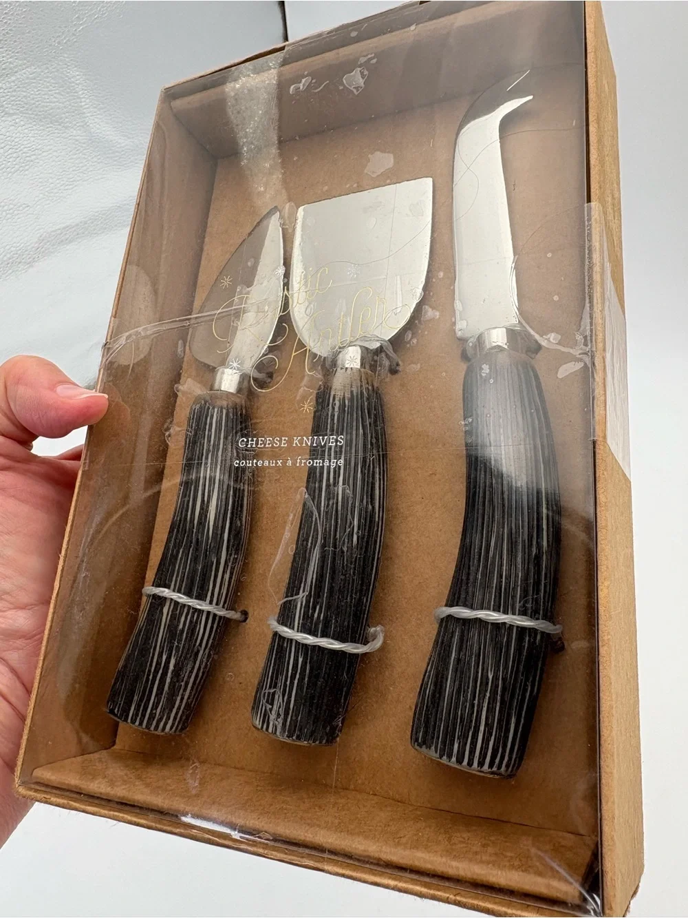 Pottery Barn Cheese Knives Set with Antler Handles - 3 Piece